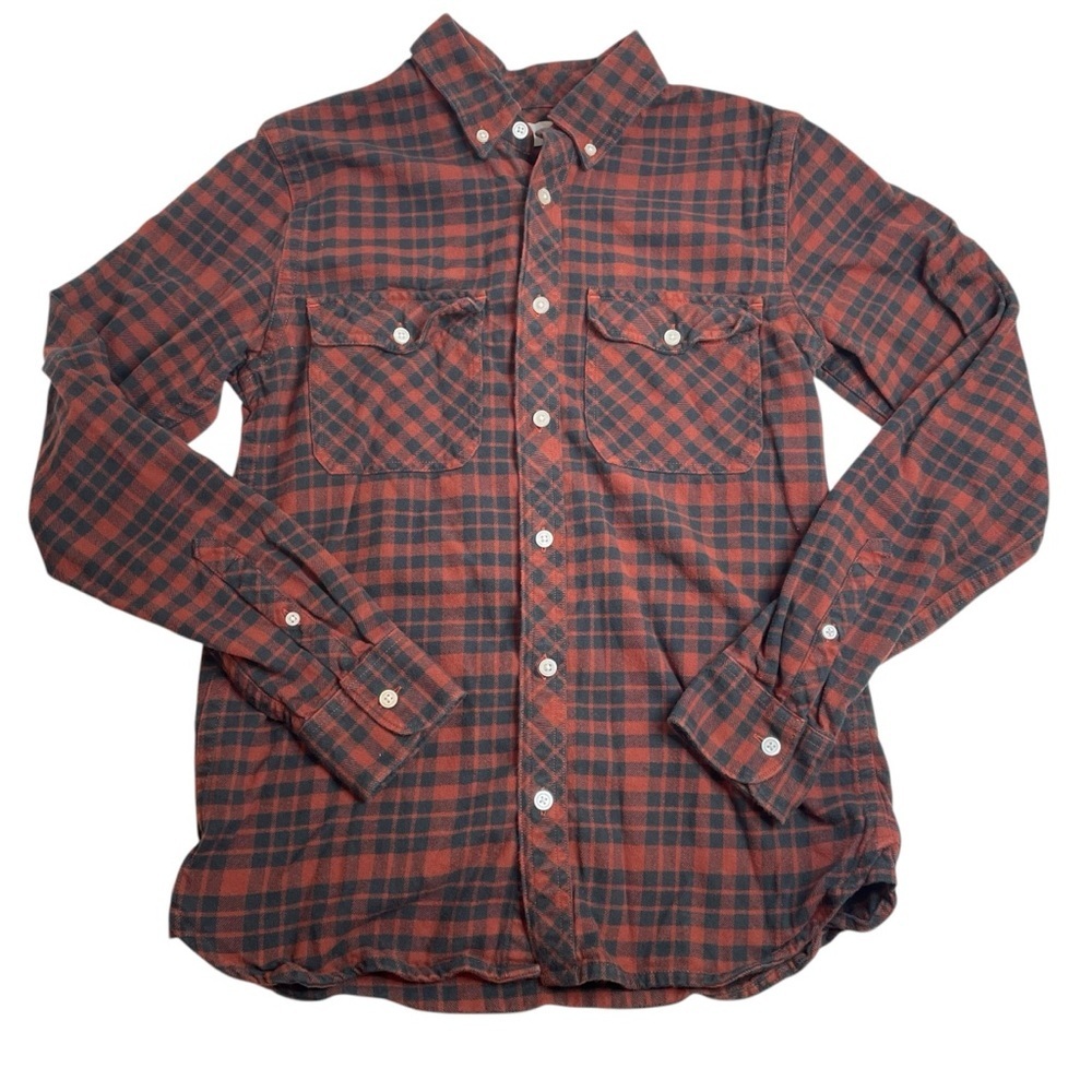 Everlane The Brushed Flannel Shirt Black & Dark Red Plaid Men's Small